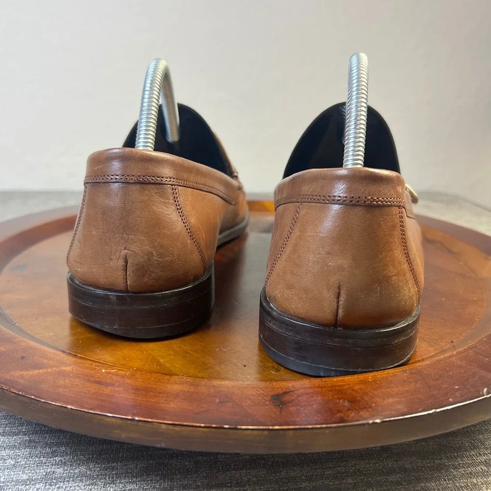 Vintage Boot Loafers Ostrich Embossed Buckle Strap Moc Toe 11 M Brown Dress